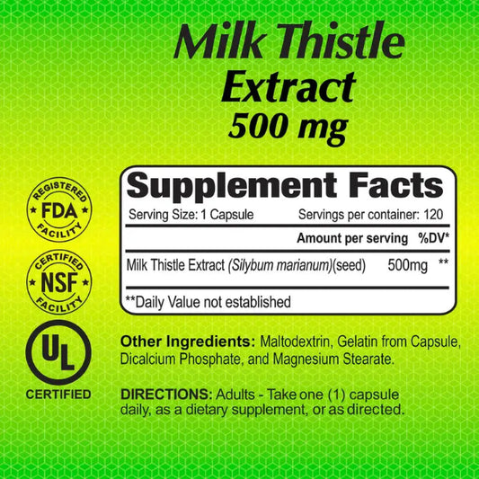 Supplement Facts – Milk Thistle 500mg – NSF Certified