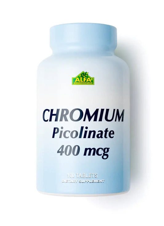 Chromium Picolinate 400mcg 100 tablets bottle by Alfa Vitamins