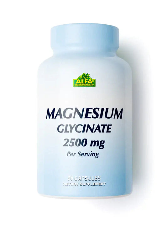 Magnesium Glycinate 2500mg 90 capsules bottle by Alfa Vitamins