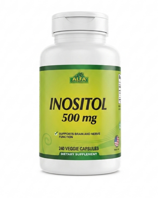 Alfa Vitamins Inositol 500mg 240 vegetable capsules bottle