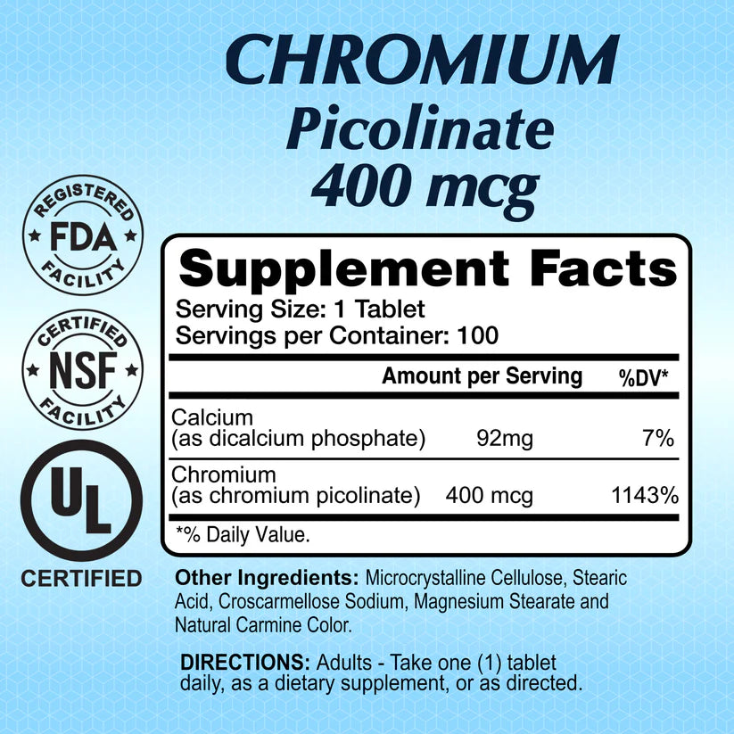 ALFA VITAMINS - Chromium Picolinate 400 mcg – 100 Tablets