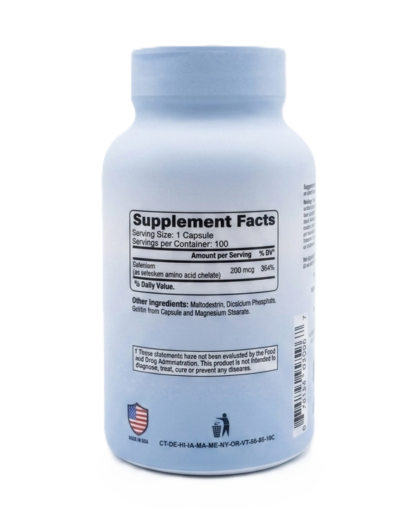 Alfa Vitamins Selenium 200mcg label detail showing FDA registered, NSF certified and UL certified badges