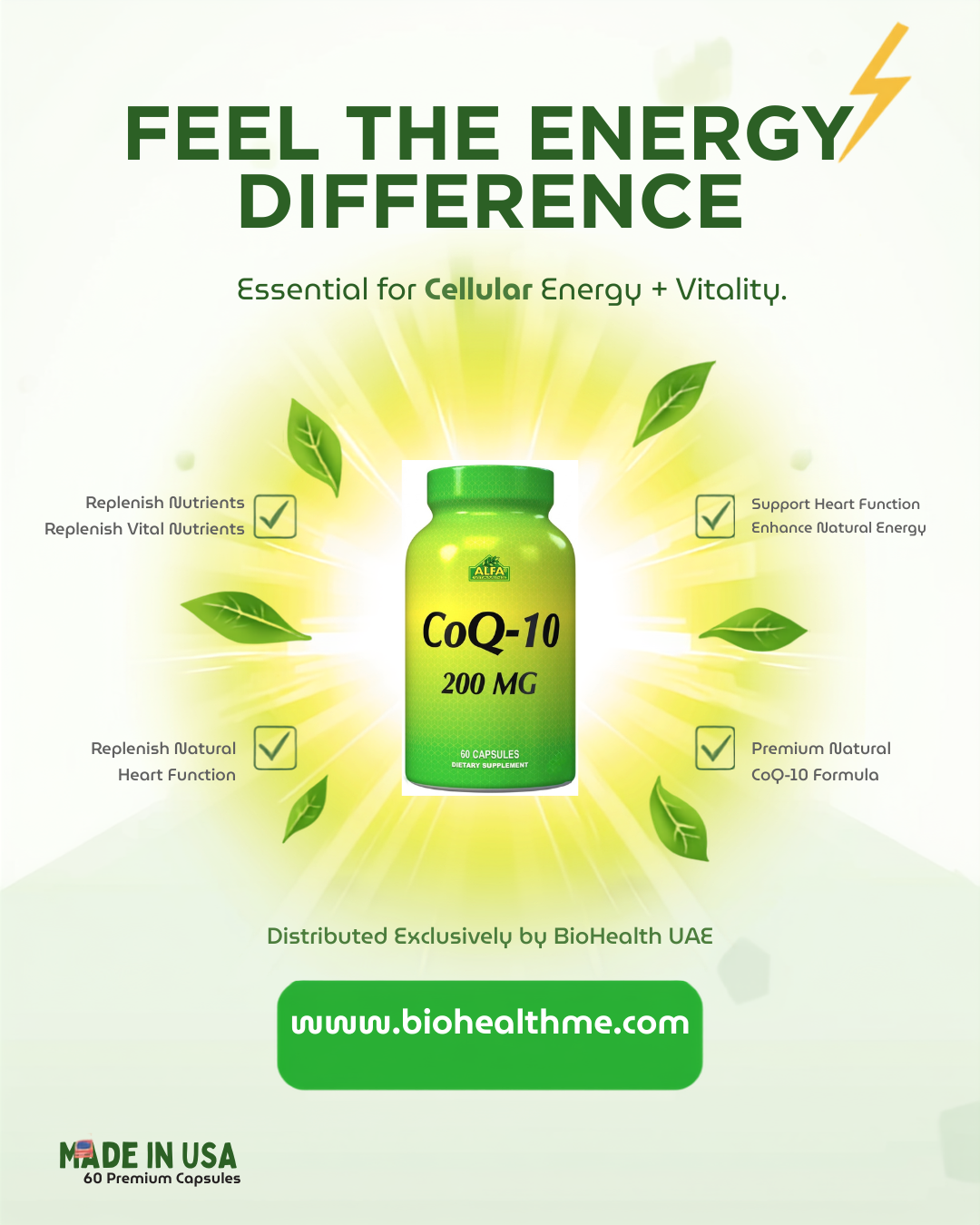 ALFA VITAMINS CoQ-10 200 mg 60 Capsules | Premium Heart Health & Energy Formula | BioHealth UAE